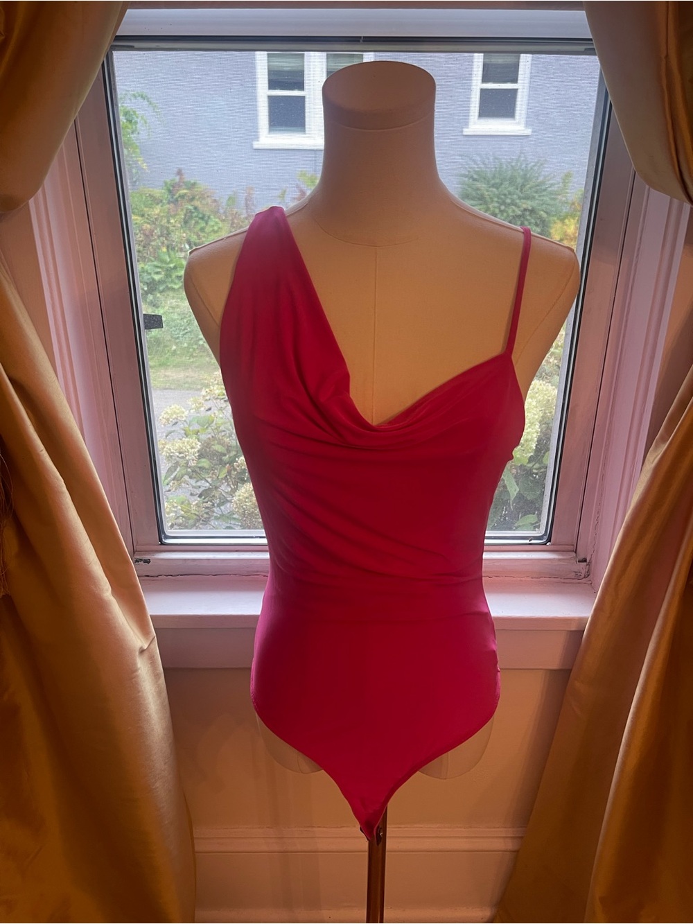 Womens One-Piece bodysuit  - Hot Pink with Drape Neckline
